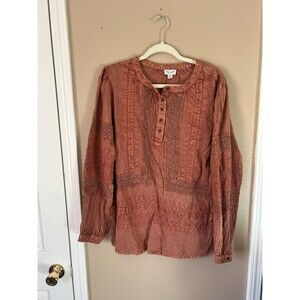 Tru Luxe Jeans Rust Lace NWT Boho Peasant Top Size L Festival Hippie